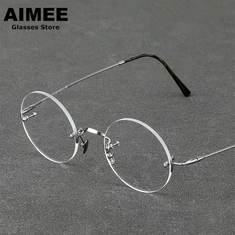 Vintage rond sans cadre lunettes cadre hommes femmes pur titane ultraléger lunettes mince sans monture lumière bleue montures de lunettes