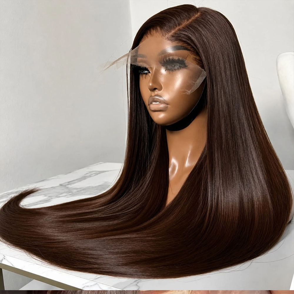 28 Zoll braune Lace-Front-Perücken aus Echthaar, vorgezupft, 13x4 gerade Lace-Front-Perücken aus Echthaar, 200 % Dichte, gefärbt # 4 hellbraune Perücken mit HD-Lace-Frontal für Damen