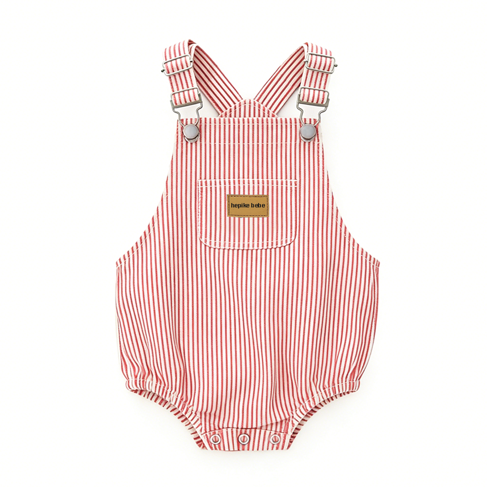 Macacão de Bebê em Denim Listrado de Verão 0-2 Anos, Jumpsuit Casual para Bebês