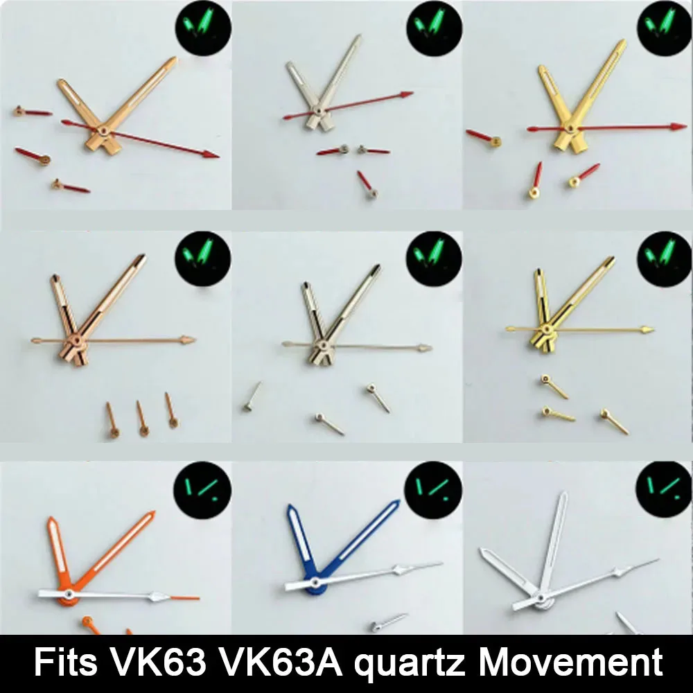 Aiguilles de montre compatibles avec le mouvement à quartz VK63 VK63A, vertes et lumineuses