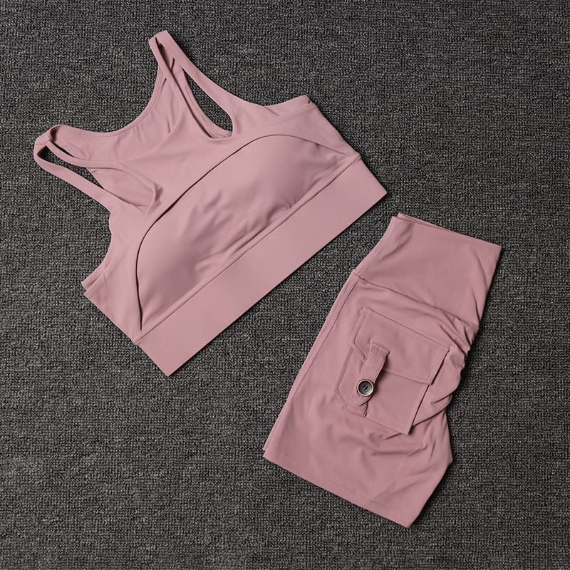TRY TO BN Ensembles de soutien-gorge de sport de yoga pour femmes, shorts de fitness, survêtement, entraînement sportif, leggings taille haute, cyclisme, salle de sport, poche trempée