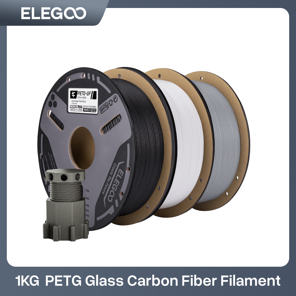 ELEGOO PETG GF Стекловолоконная нить 1.75 мм, серая, 1 кг, высокая жесткость, электрическая изоляция, подходит для большинства FDM 3D-принтеров