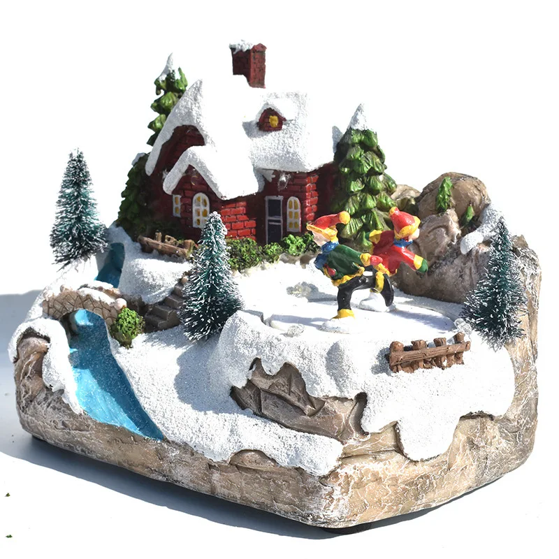 Christmas Snowhouse Glow Craft Snowman Garden Ornament with Music Home Decora Country Resin Ornament Novel Christmas Child Gift