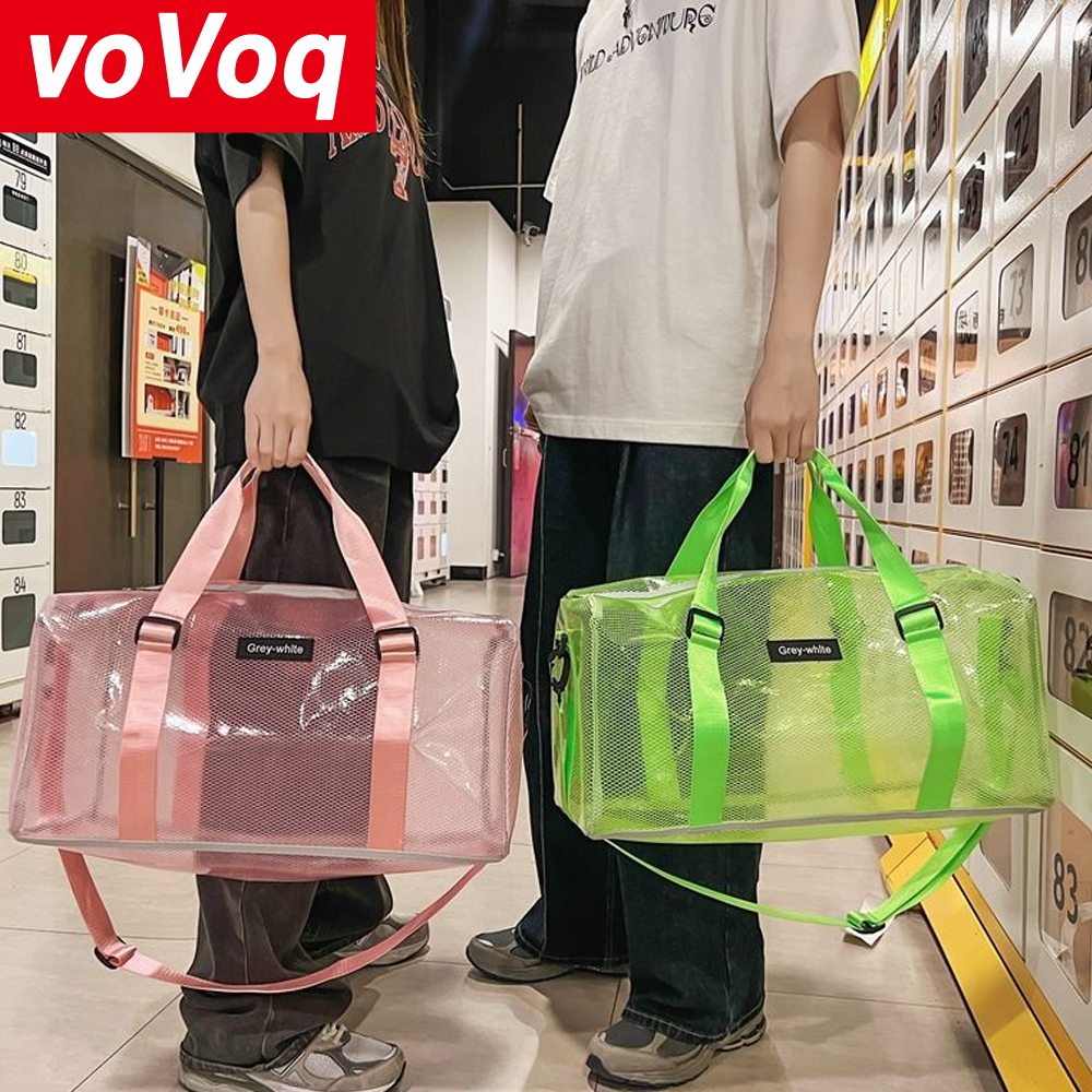 กันน้ํา PVC ฟิตเนสกระเป๋าเดินทางสําหรับสตรีและผู้ชายขนาดใหญ่ความจุกระเป๋าสะพายแบบพกพา Summer Beach ว่ายน้ําโปร่งใสกระเป๋า