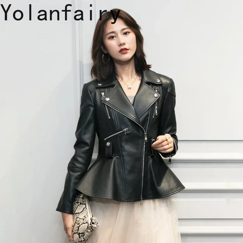 2024 New Fashion Genuine Sheepskin Jacket Women Elegant Short Leather Jackets Woman Real Leather Coat Skirt Shape Jaqueta Couro