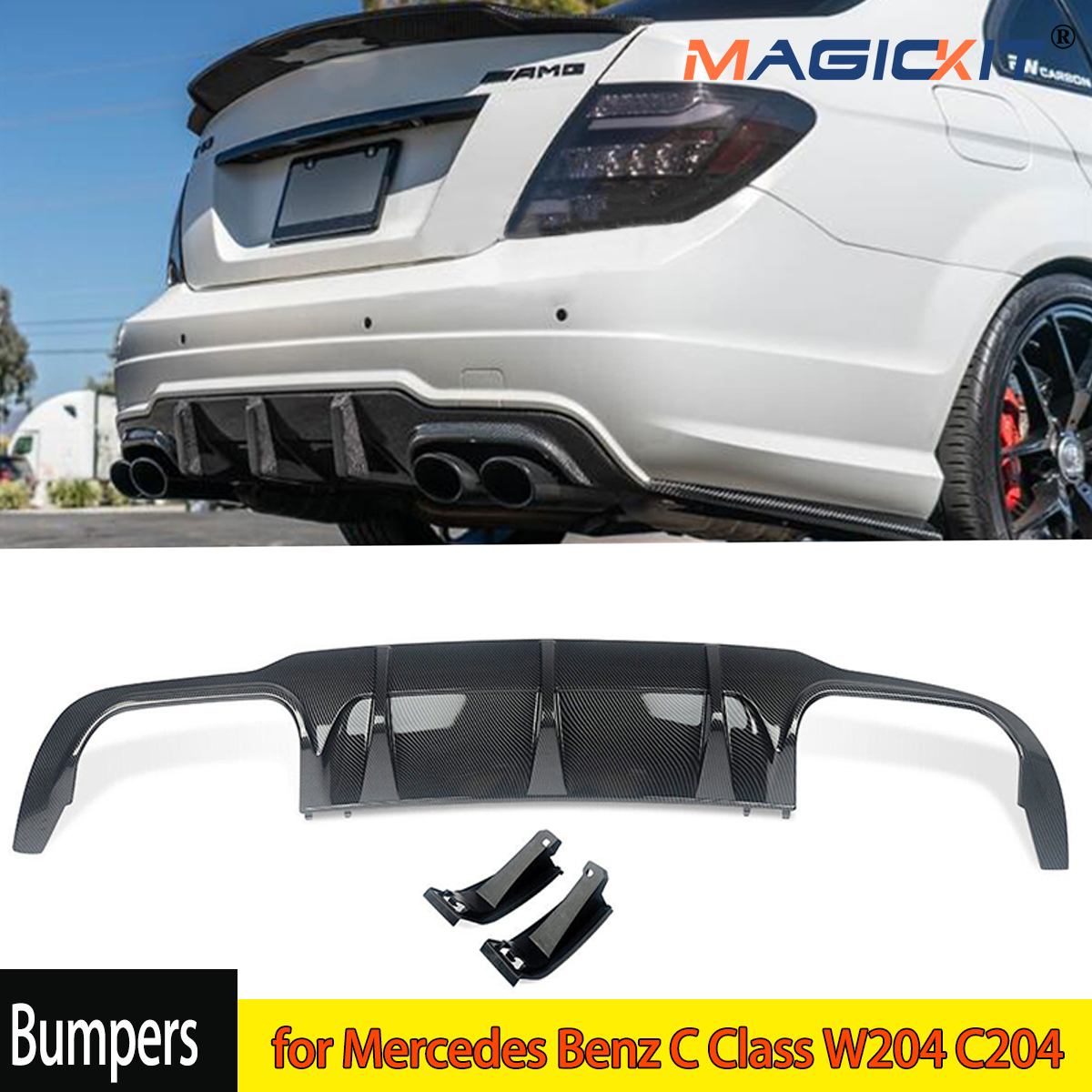 W204 AMG bemper belakang กระจายแสงลิปสำหรับ Mercedes Benz C คลาส W204คาร์บอน C204ดู C63คูเป้ด้านหลังตัวแยก gratis ongkir ยาม