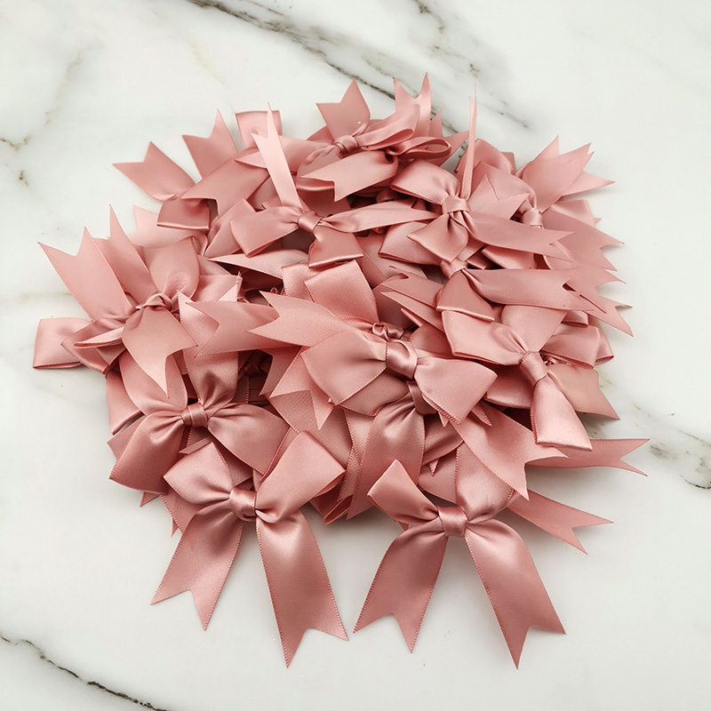 (50Pcs) 1นิ้วสีชมพูสดโบว์ริบบิ้นโพลีเอสเตอร์ซาตินโบว์ดอกไม้ DIY Craft ตกแต่ง