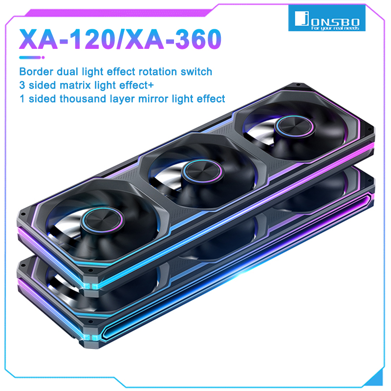 JONSBO XA-120 XA-240 XA-360 120mm PC Case Fan Three Sided Mirror Integrated ARGB Fan PWM Cold Exhaust Cooling Fan