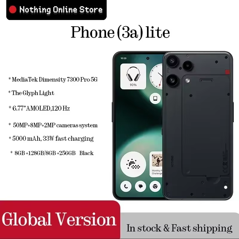 В наличии  Nothing Phone (3a) lite  Global Version MediaTek Dimensity 7300 Pro5G 6.77 AMOLED 120 Гц 5000 мАч 50 МП Camare