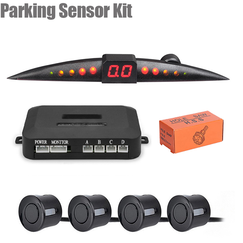 Parkeersensorkit Auto Parktronic LCD-scherm Piep Reverse Backup Radar Monitor Systeem 4 sensoren 22 mm 12 V 7 kleuren parkeersensor