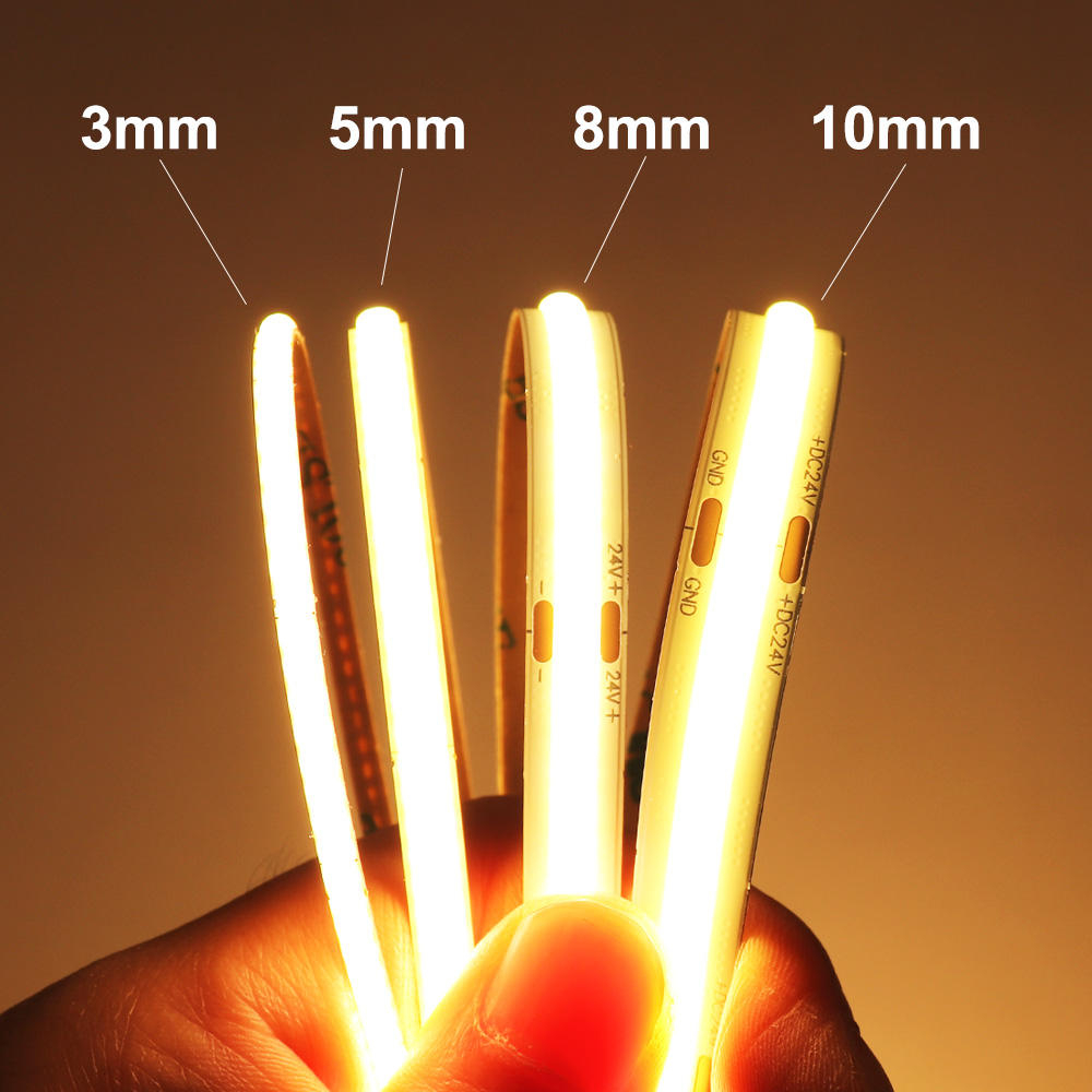 Tira de luces LED COB de 3mm y 5mm, 12V, 24V, regulable, 3000K, 4000K, 6000K, luz LED Flexible de alta densidad para decoración del hogar, tira de luces LED RA90