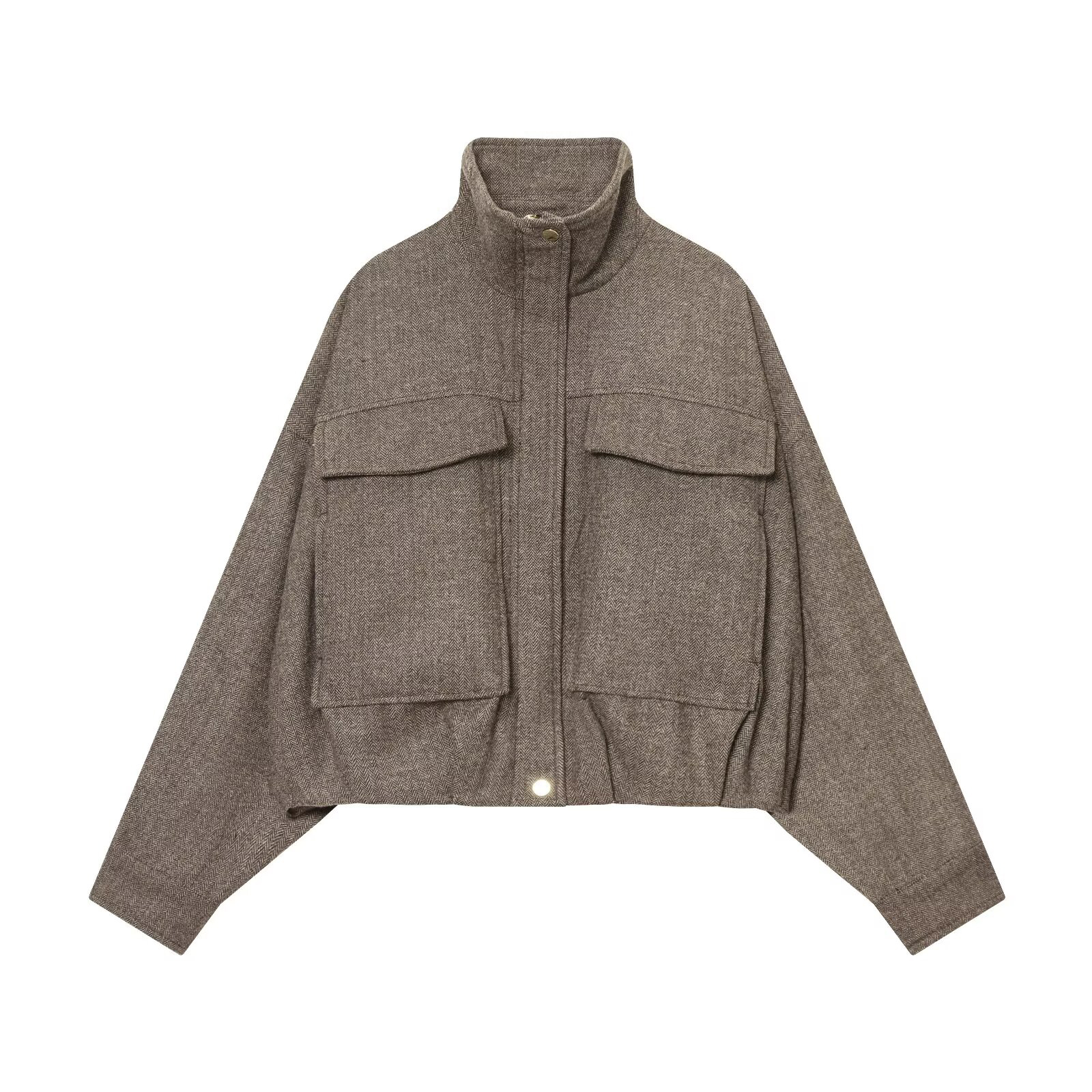 European and American 2025 Winter New Women's Loose Casual Long Sleeve Herringbone Pilot Jacket Coat