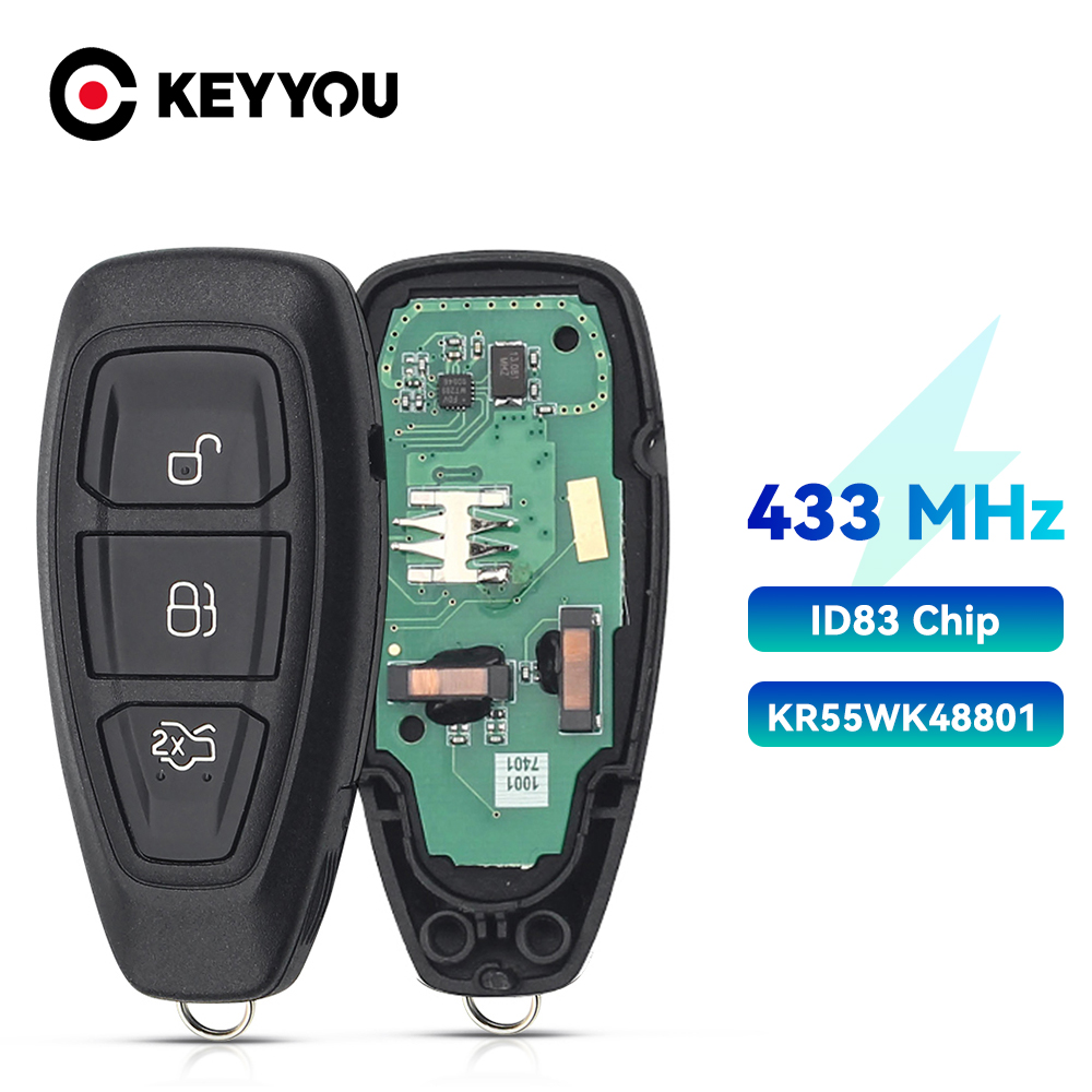 KEYYOU-chave do carro do controle remoto, 3 botões, 434 MHz, 433MHz, microplaqueta 4D83, Ford Focus, C-Max, Mondeo, Kuga, Fiesta, B-Max, KR55WK48801