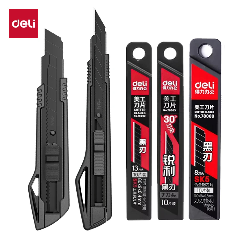 Cuchillo Multiusos Deli de Alta Resistencia, Hojas Afiladas de Acero al Carbono SK5 de 9 mm/18 mm/Autorretráctiles, Cortador de Cajas para Cartón