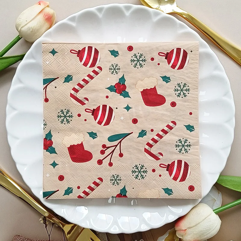 Servilletas estampadas con elementos navideños de 2 capas, 20 piezas/40 Uds., 33cm, manteles individuales de papel desechables para fiesta de la serie navideña