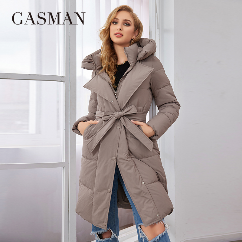 Gasmam Winter Daunen jacken Frauen warm lange klassische Reiß verschluss Schnürung Design Tasche Kapuze schlanke Parkas weibliche Mäntel Parka
