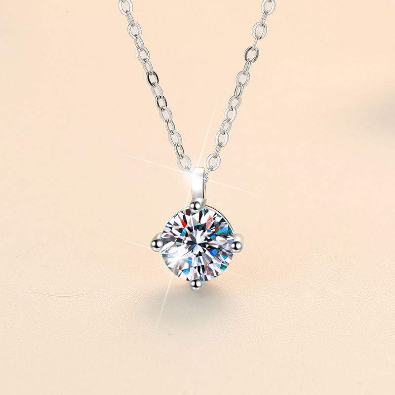 New 2ct Moissanite 925 Sterling Silver Necklace Pendant Chain Fine Jewelry for Woman Wedding Sparkling Classic Party Fashion