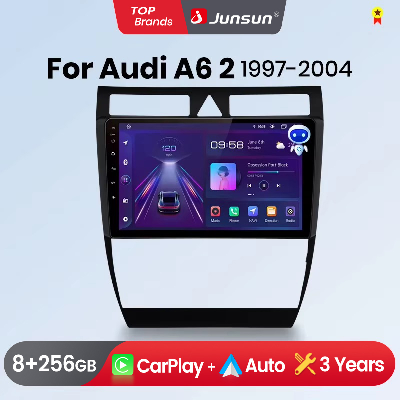 Junsun Wireless CarPlay Android Auto รถวิทยุสําหรับ Audi A6 C5 1997 1999 - 2004 S6 RS6 GPS มัลติมีเดีย 2 din ระบบสเตอริโอ