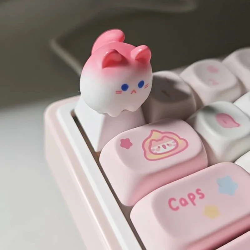 Keycap lucu kucing merah muda asli tutup kunci OEM tinggi ABS Keycap profil Cherry artefak untuk Keyboard mekanik topi kunci hadiah Gamer