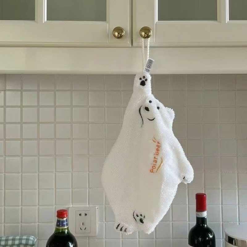 Toalla de limpieza de manos de oso Polar, toalla de cocina colgante súper absorbente, diseño Coral, toalla de mano gruesa de dibujos animados