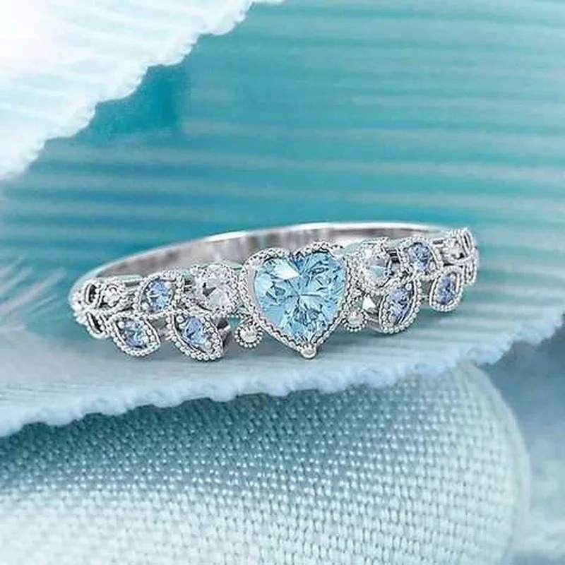 Bague de Fiançailles en Argent Élégante et Magnifique pour Femme Bijoux en Forme de Cœur, Noble Princesse, à la Mode