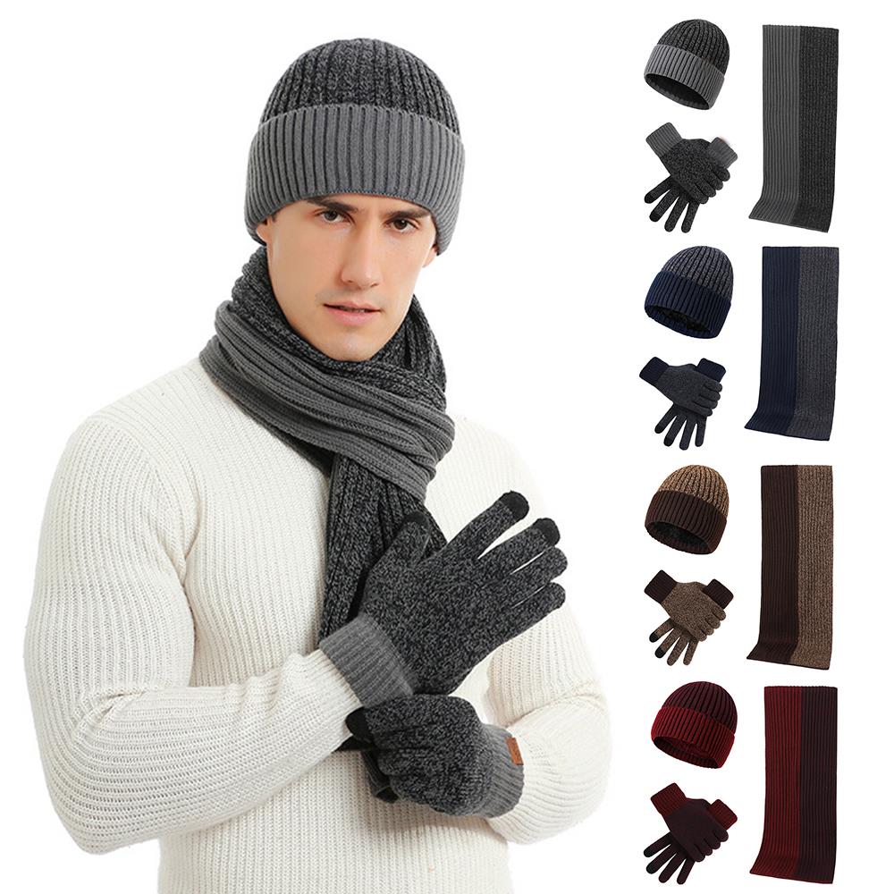 3 unids/set gorro de invierno bufanda guantes Unisex pareja bufanda tejida sombrero guantes conjunto Simple lana tejido sombrero pañuelo guantes
