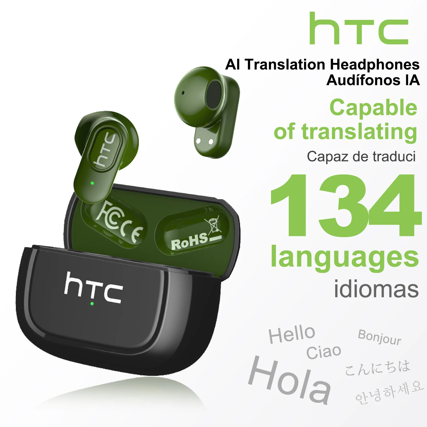 【AI Translator Earbuds】HTC NE51 Bluetooth Earphones TWS in-Ear Sport Wireless Headphones Long Life with Mic Ultralight Earbuds