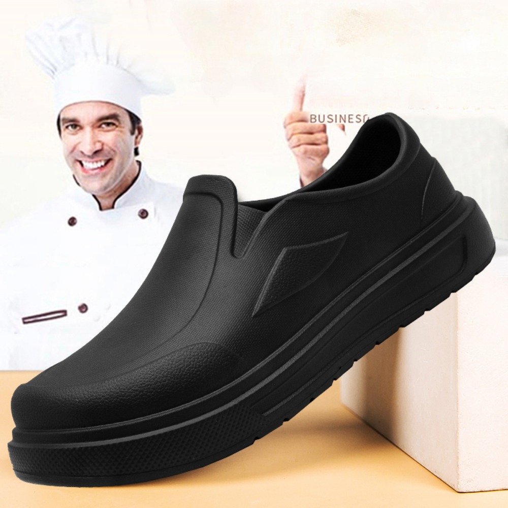 Herren-Kochschuhe, rutschfest, ölbeständig, schmutzabweisend, Arbeitsschuhe, schnell trocknend, dicke Sohlen, Regenschuhe, große Atem-Clogs