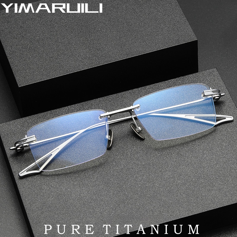 Yimaruili neue ultraleichte einfache Luxus personal isierte Brillen Retro reine Titan optische Rezept randlose Brille Männer ACT-F