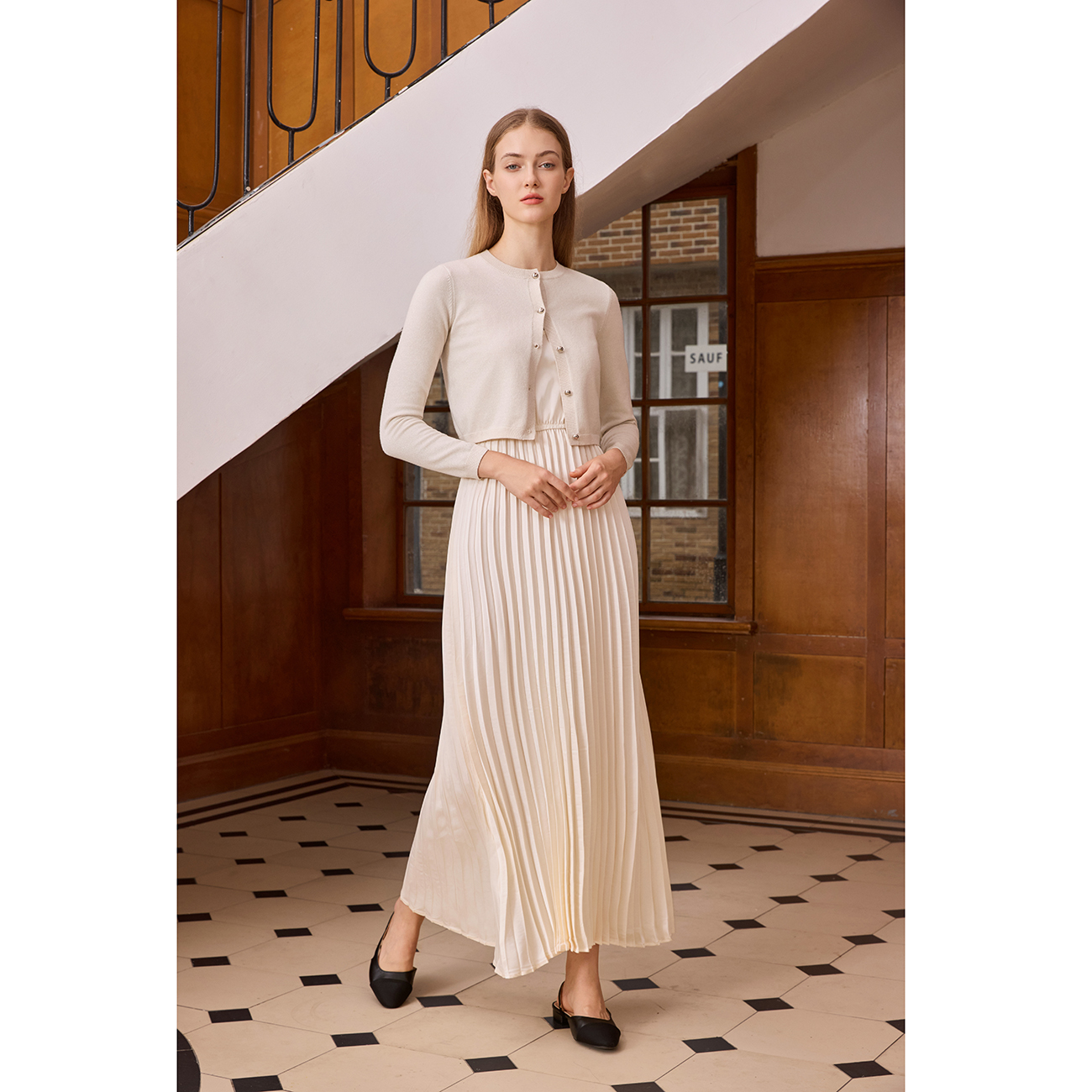 AP mujeres 2026 Otoño e Invierno nuevo diseño cárdigan brillante y vestido plisado ropa elegante para mujer
