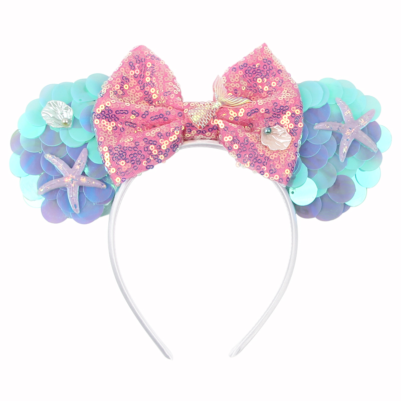 Mermaid Mouse Ears Headbands Pearl Hair Sequins 5“Bows For Women Festival Hairband Girls Hair Accessories Cosplay
