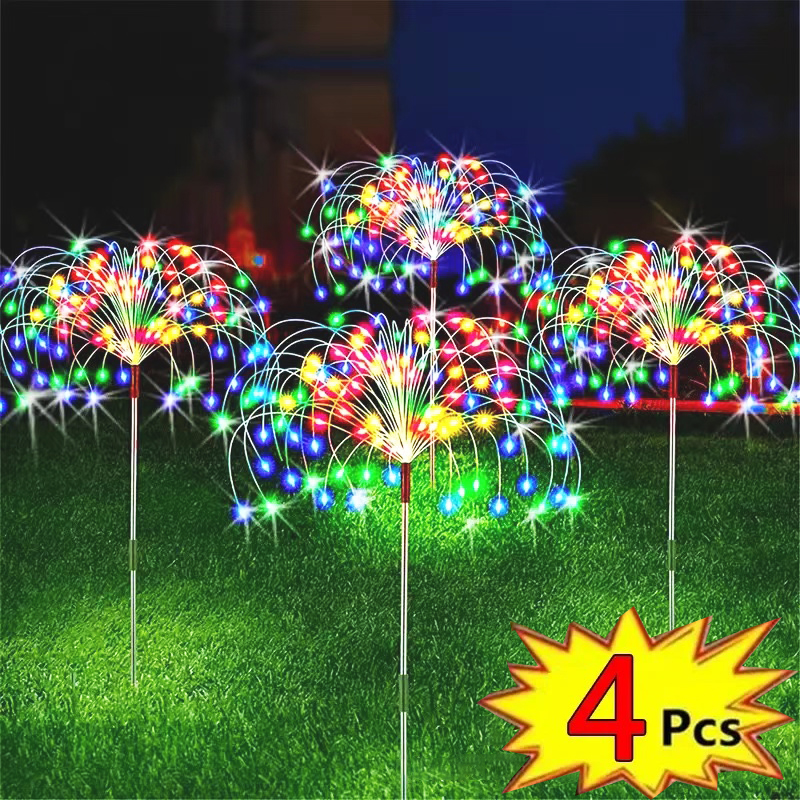 Feu d'artifice solaire LED, 1 pièce, fil de cuivre, guirlande lumineuse féerique de noël, lumière de voie de pelouse, décoration de jardin