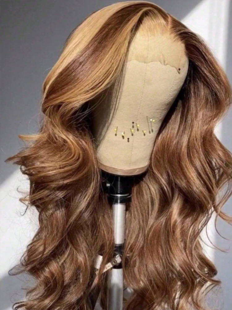 P4/27 Brazilian Body Wave Human Hair Wig for Women 34 Inch 13x4 HD Transparent Lace Frontal with Colored Highlights