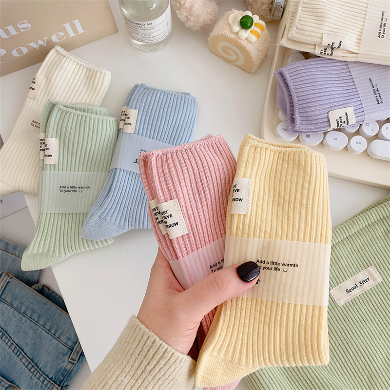 Calcetines largos para mujer, nuevos calcetines de alta calidad de Color caramelo, moda japonesa, calcetines coloridos frescos transpirables, tubo medio