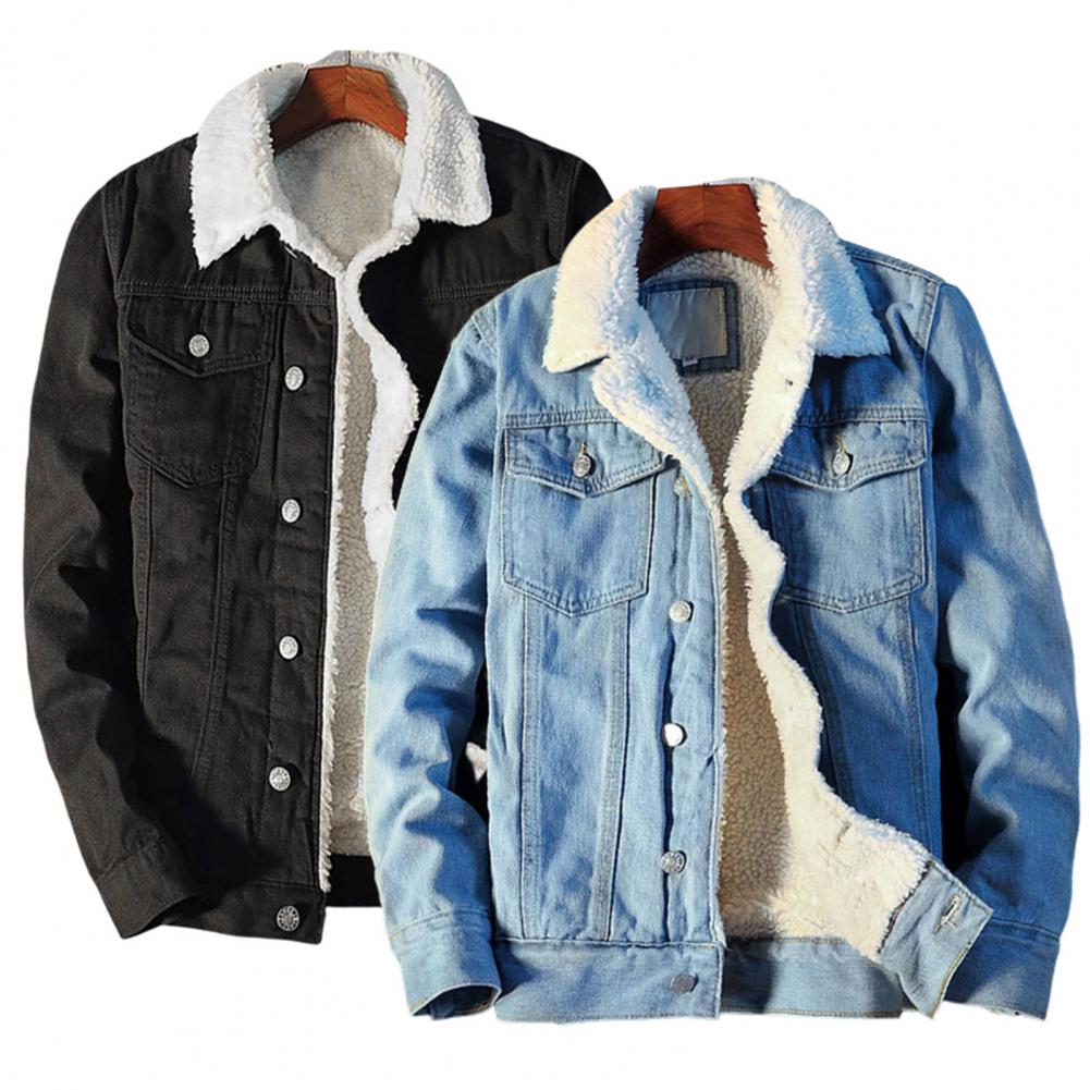 Männer Winter Herbst Jacke Denim Innere Fleece Verdicken Winter Jeans Jacke Mantel männer drehen-unten Samt Jacke Herren pelz Parkas