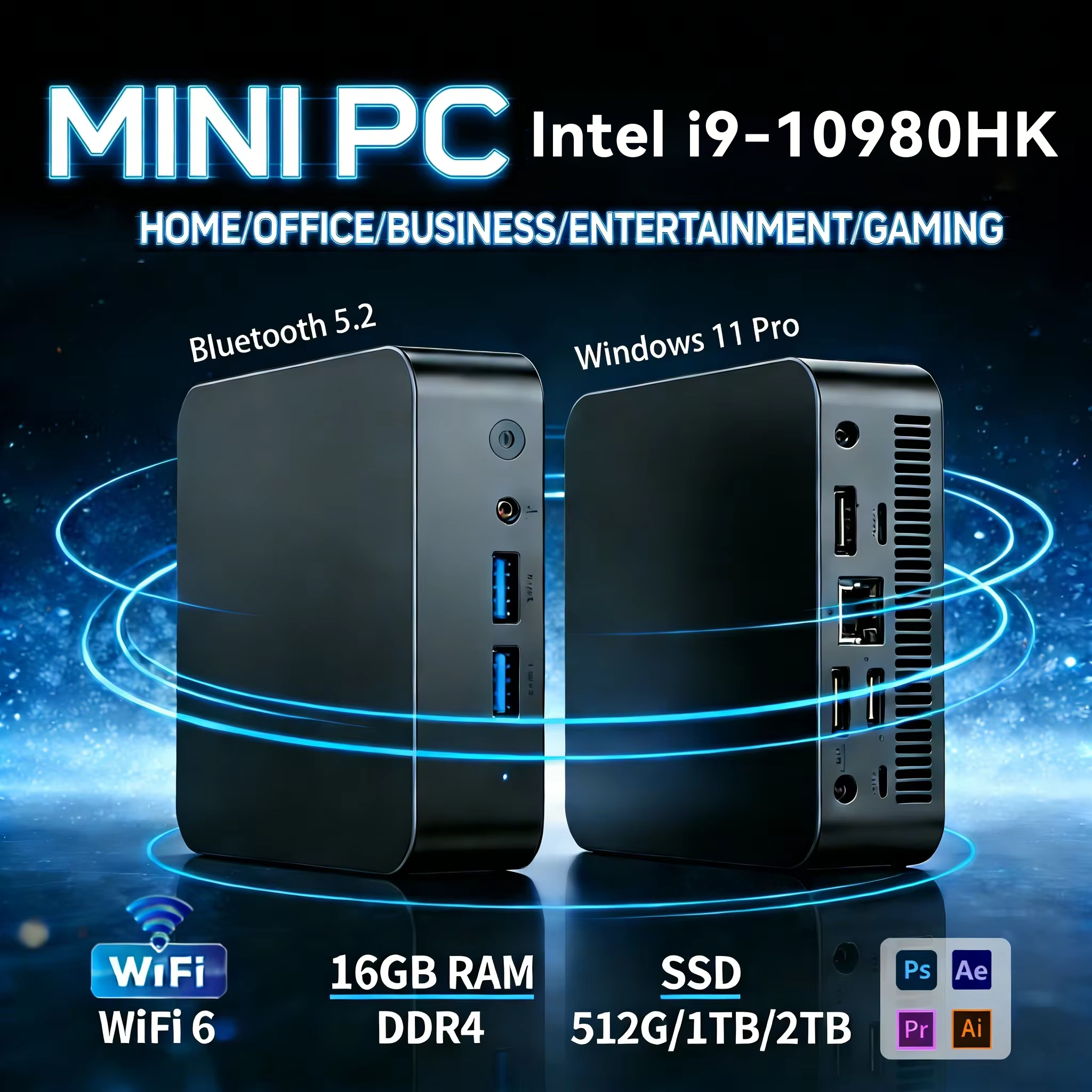 Mini Computadora con Windows 11, Intel Core i9 10980HK, 16GB de RAM, 1TB SSD, WIFI 6, BT5.2, 4K HD, Mini PC para Juegos, Oficina y Estudio