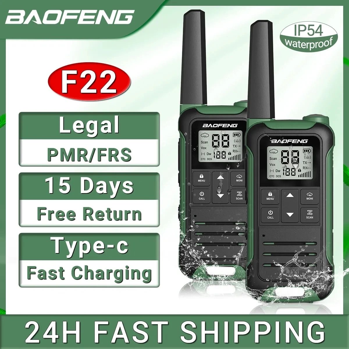 2 uds Baofeng F22 PMR446 FRS Mini Walkie Talkie sin licencia portátil VOX tipo C cargador de largo alcance Radio bidireccional para Camping Hotel