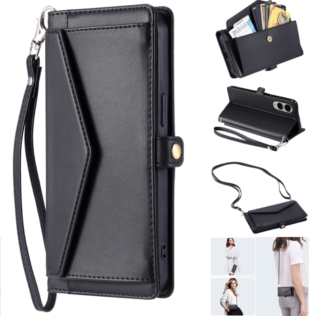 Wallet Case Voor Samsung Galaxy A06 A16 A26 A36 A56 A15 A35 A55 A14 A34 A54 A13 A33 A53 A52 Lange Lanyard Lederen Telefoon Kaart Cover