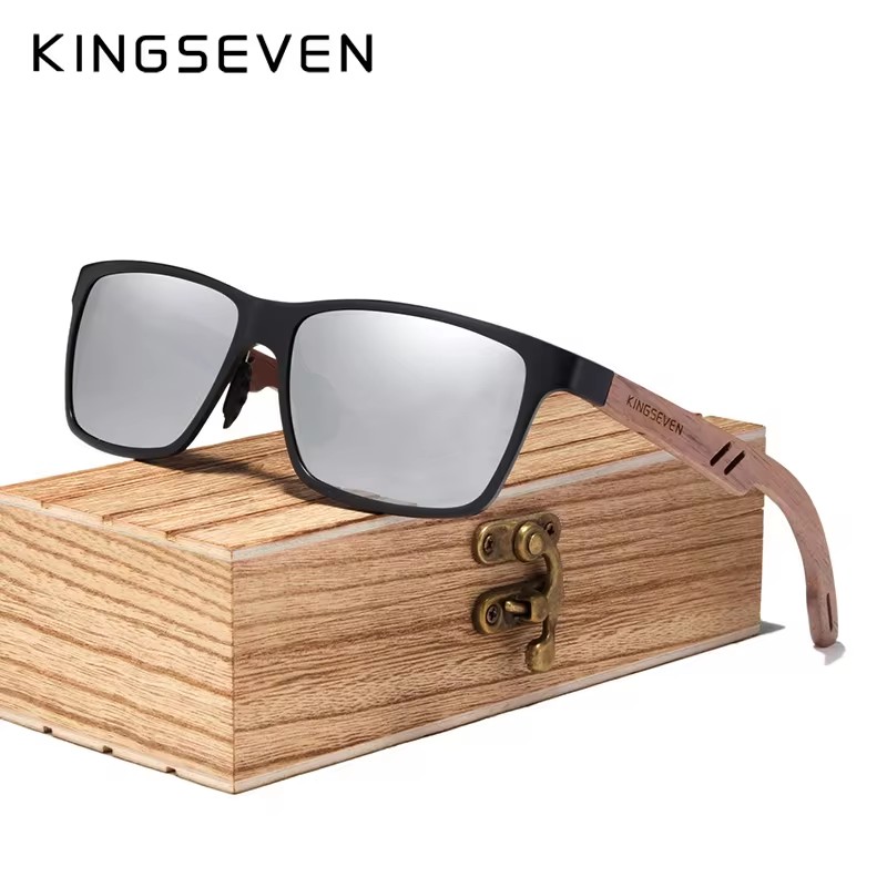 KINGSEVEN bois aluminium lunettes de soleil haute qualité plein cadre hommes UV400 lunettes polarisées miroir lentille sport yeux protéger lunettes