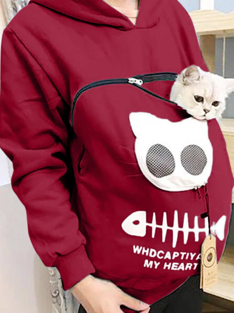 S-3XL amantes de los gatos Sudadera con capucha canguro perro mascota pata Dropshipping jerseys bolsa de abrazadera bolsillo de pescado Sudadera con capucha