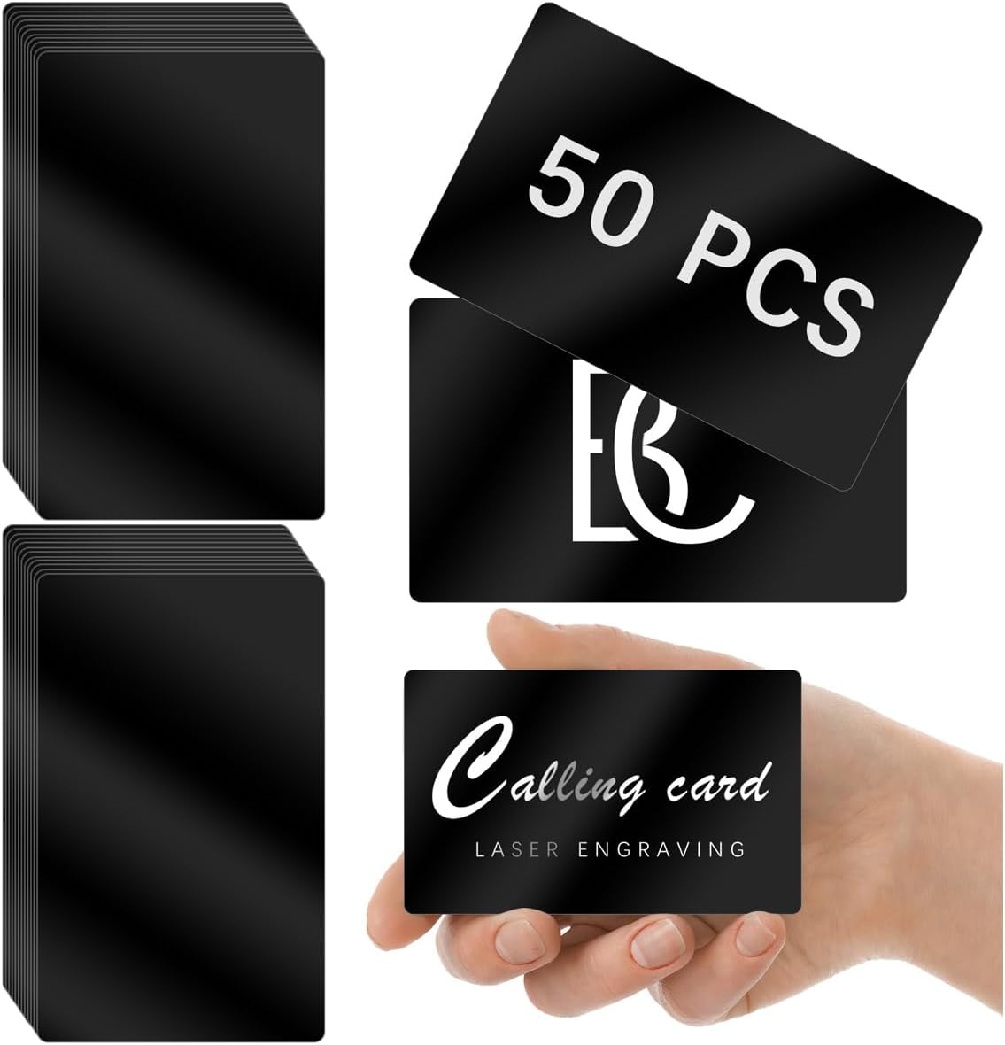 50 tarjetas de visita de Metal negro, hoja de aluminio, tarjeta de visita grabada con láser, tarjetas de regalo multiusos DIY 86x54x0,21mm