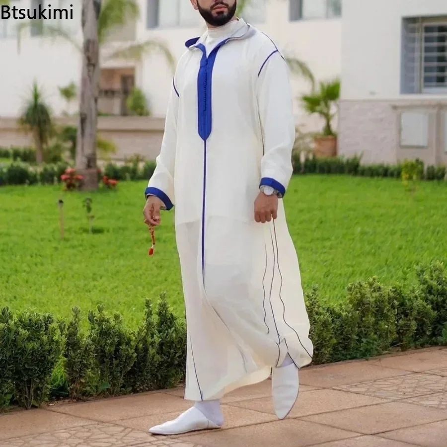 Nuevo 2025 musulmán Jubba Thobe ropa hombres Sudadera con capucha Ramadán bata Kaftan Abaya Dubai Turquía ropa islámica masculina Casual bata suelta