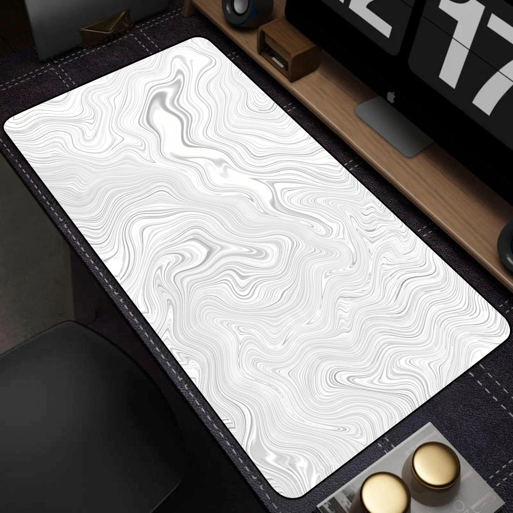 Großes schwarz-weißes Kunst-Mauspad, PC-Gamer-Mauspad, weiße Schreibtischunterlage, Strata Liquid Mausepad, Computertastatur, große Tischmatte
