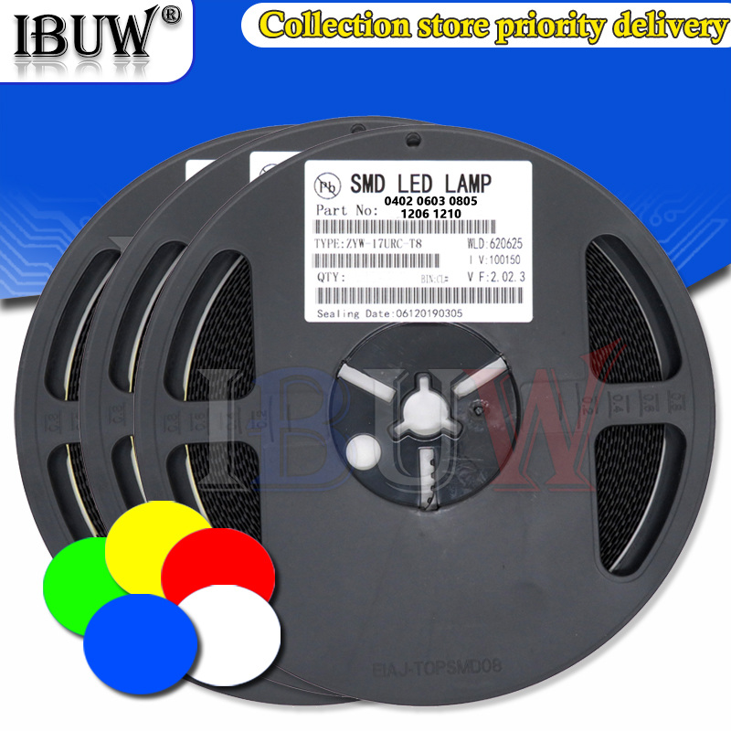 1 rolka 0402 0603 0805 1206 1210 led smd czerwony żółty zielony biały niebieski dioda elektroluminescencyjna jasne dioda LED zestaw