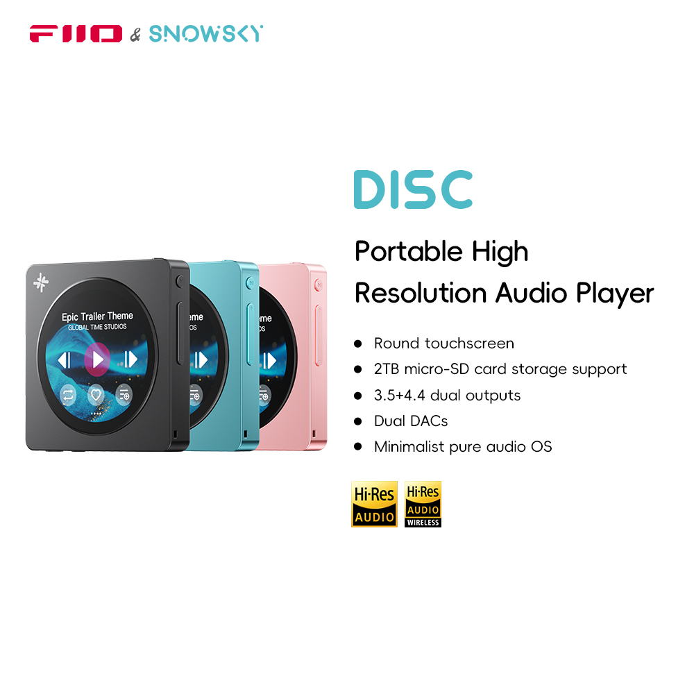 Портативный Hi-Fi музыкальный плеер FIIO DISC, двухканальный DAC-плеер с выходами 3,5 мм и 4,4 мм, Bluetooth 5.4 LDAC, круглый сенсорный экран
