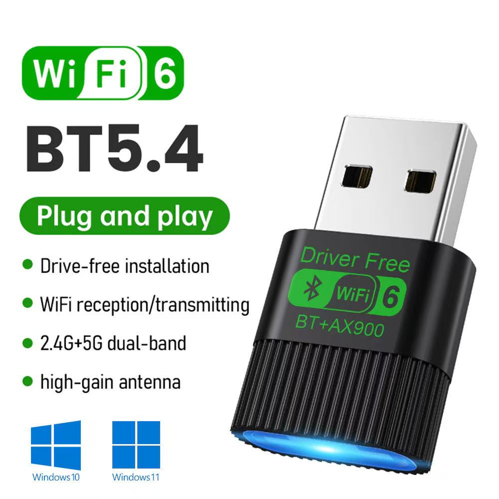 2IN1 ไดร์เวอร์ฟรีการ์ดเครือข่าย WiFi6 บลูทูธ 5.4 AX900Mbps ดูอัลแบนด์ 2.4G+ 5GHz อะแดปเตอร์รับสัญญาณไร้สายสำหรับแล็ปท็อปพีซี วิน 10/11