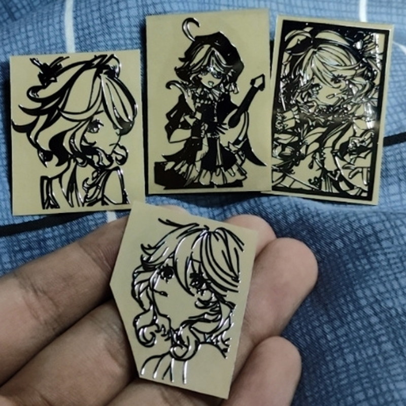 4Pcs/Lot Furina de Fontaine Stickers Simple Focalors Hydro Archon God of Justice Metal Stickers Decorative Waterproof Stickers
