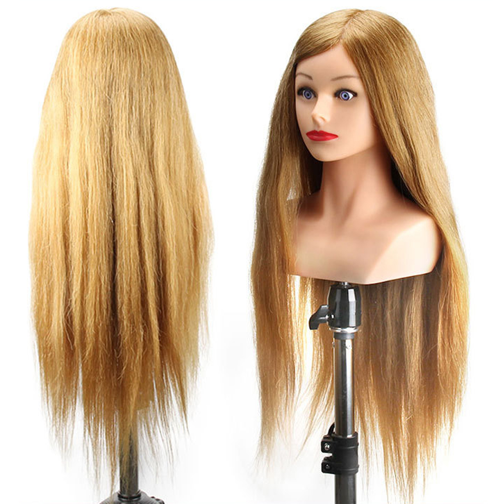 Cabeza de entrenamiento Wirh hombro 28 pulgadas cabeza de maniquí cabeza de muñecas profesionales para cosmetología maniquí herramientas de salón marrón dorado