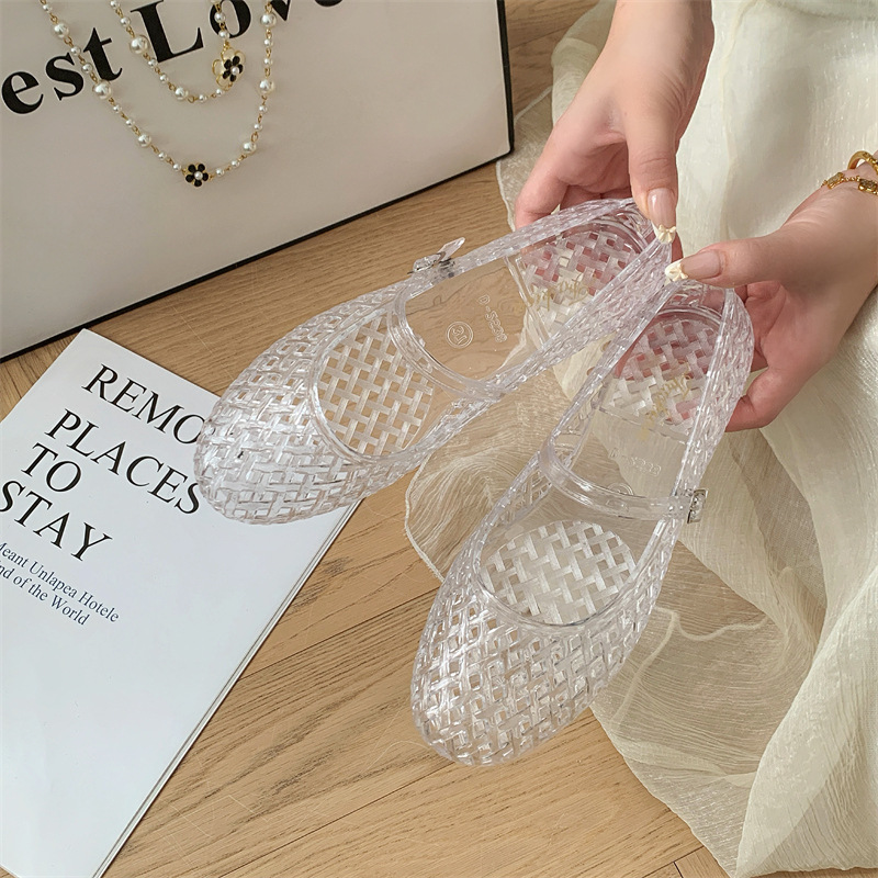 Baotou Sandalen Dames Zomer Nieuwe Platte Holle Mode Transparante Sandalen Casual Buitenschoeisel Dames Enkel Schoenen