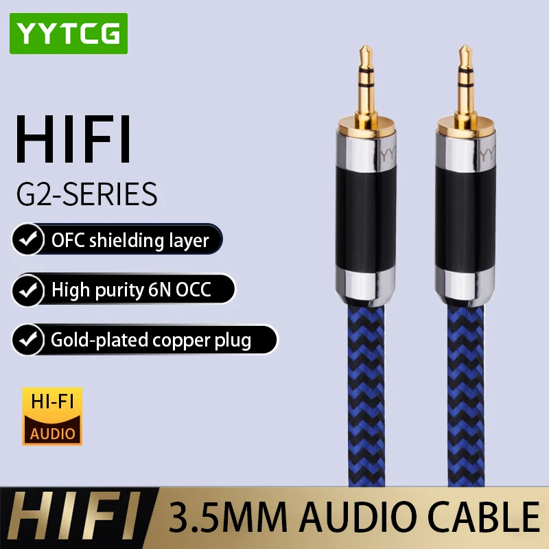 YYTCG HIFI 3.5 มม.AUX สายเคเบิลชายต่อชายไฮไฟสเตอริโอเสียง Aux พร้อมขั้วต่อเคลือบทองเพื่อคุณภาพที่ดีขึ้น